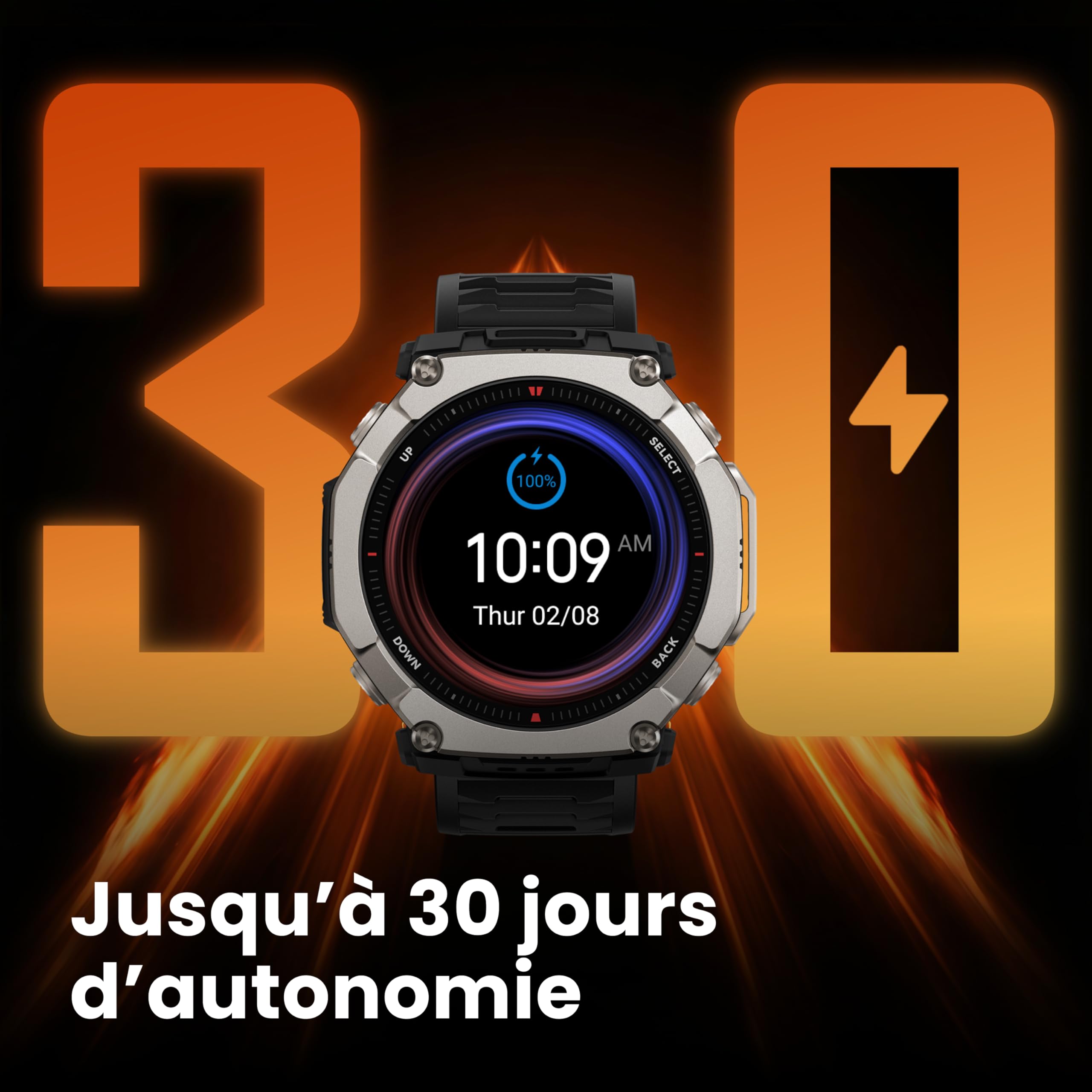 Amazfit T-Rex Ultra 2 Montre Connectée Outdoor, GPS Double Bande, Boîtier Titane 51 mm, Écran AMOLED 1,5" Verre Saphir, Lampe Torche, 30 Jours Autonomie, Cartes Hors Ligne, 10 ATM, 180+ Modes Sport