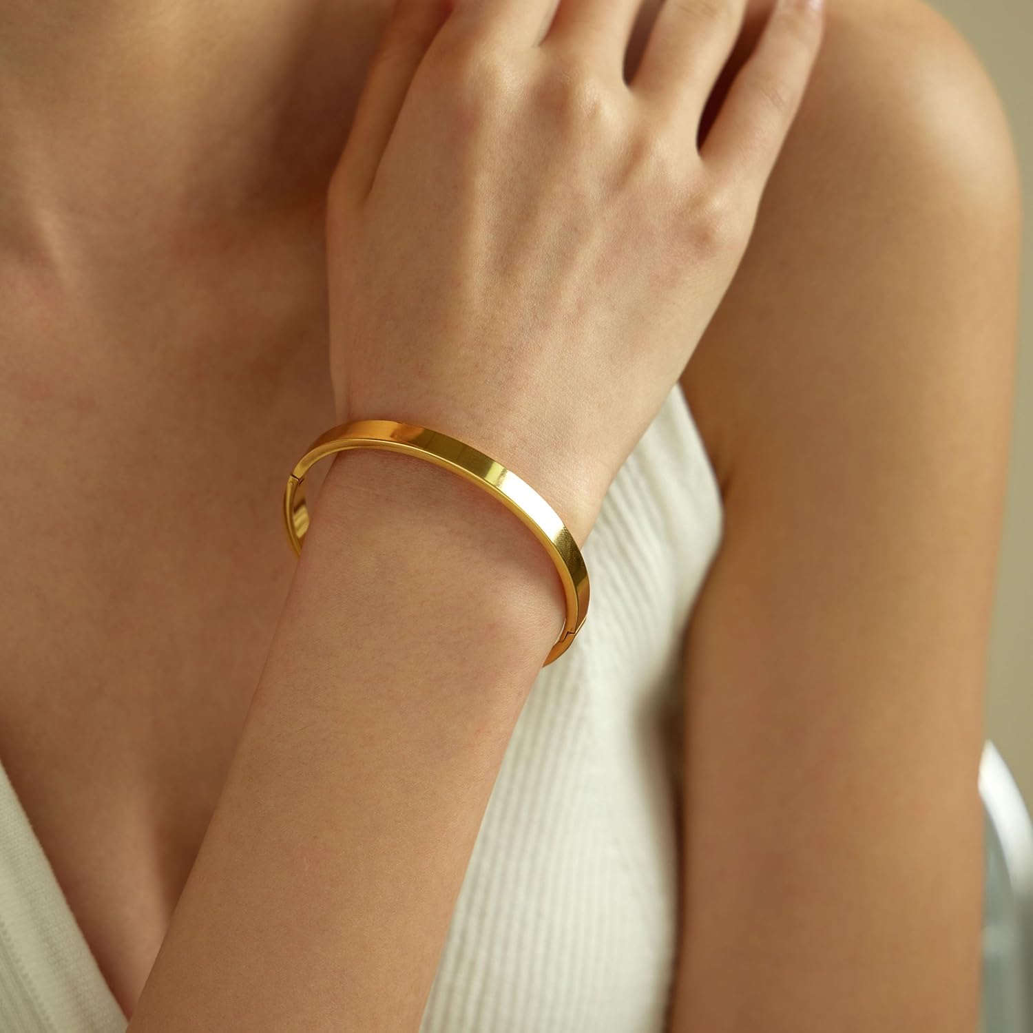 Gold Bracelets for Women, 18K Gold Plated Cubic Zirconia Bangle Bracelets Stainless Steel Eternity Crystal Oval Bracelet Cuff Bracelets for Women Jewelry - Image 3