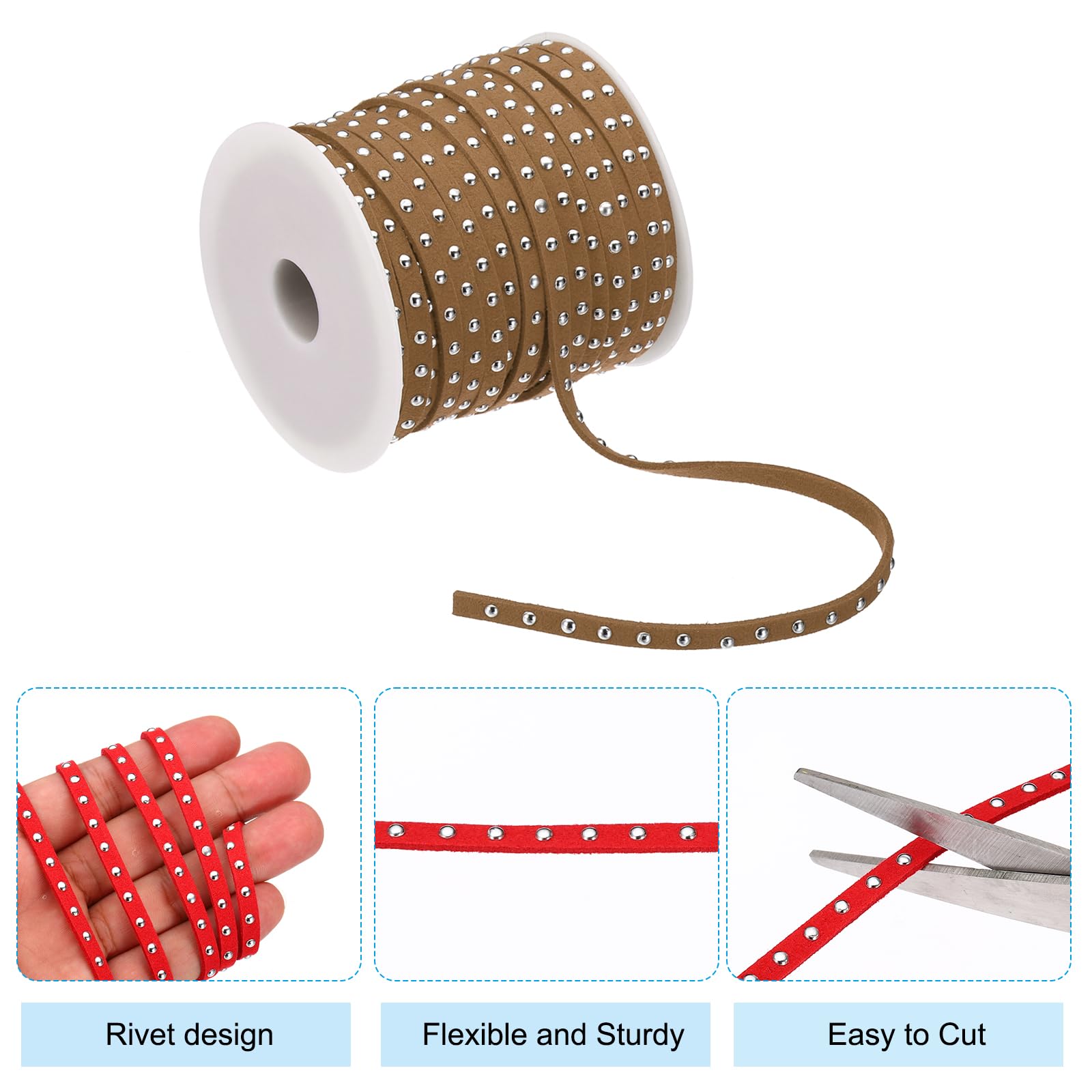 PATIKIL 65.6ft Studded Faux Suede Cord Rope for Jewelry Making 5mm Micro Fibre Flat Leather Lace Beading String Ribbon with Rivets - Image 3