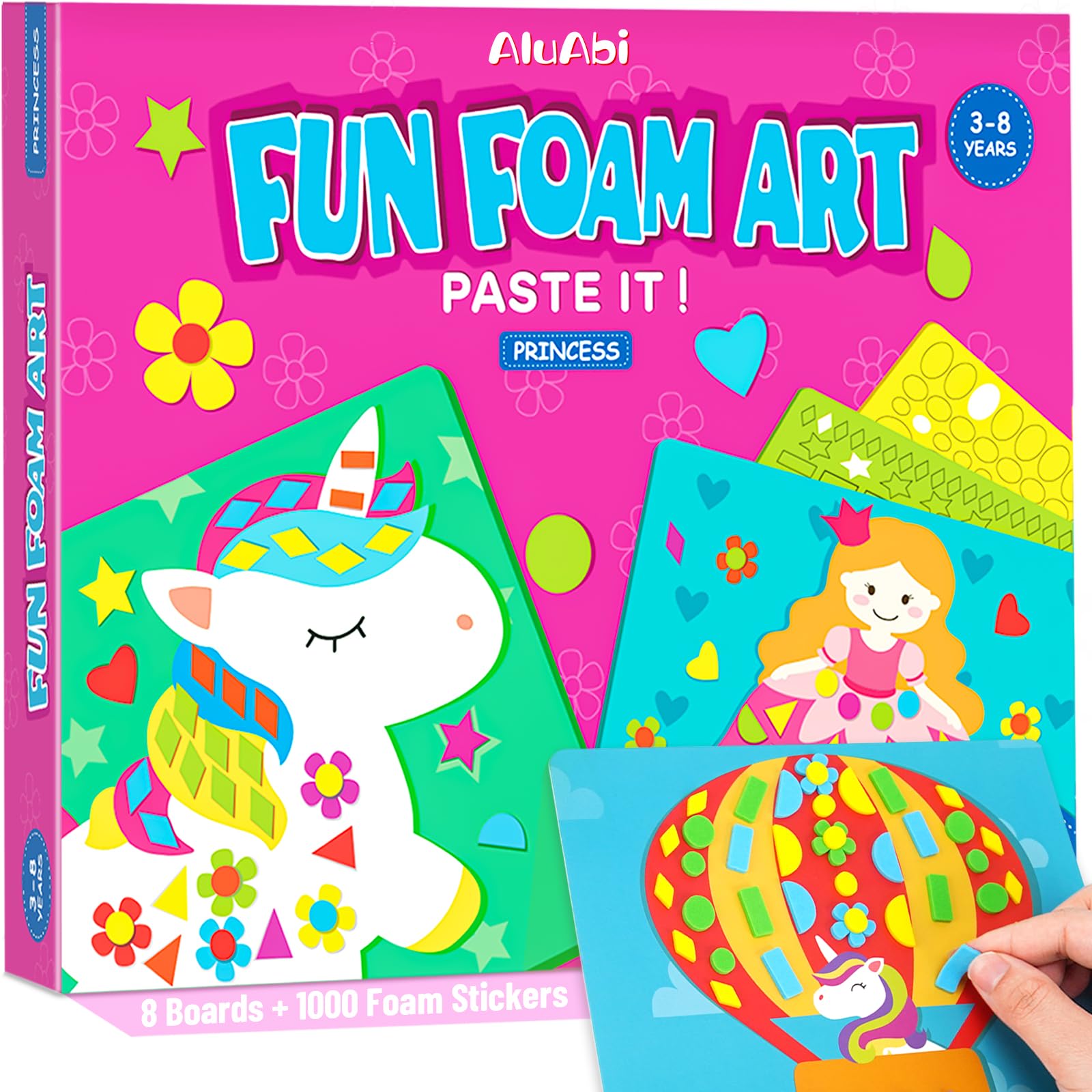 AluAbi 3D Foam Sticker - Fun with Foam Unicorns & Princess,No Mess Felt Sticker Art Craft Kit for Kids,DIY Mosaic Craft Kits, Children Travel Toys, Gifts for Boys & Girls Ages 3 4 5 6 7 8