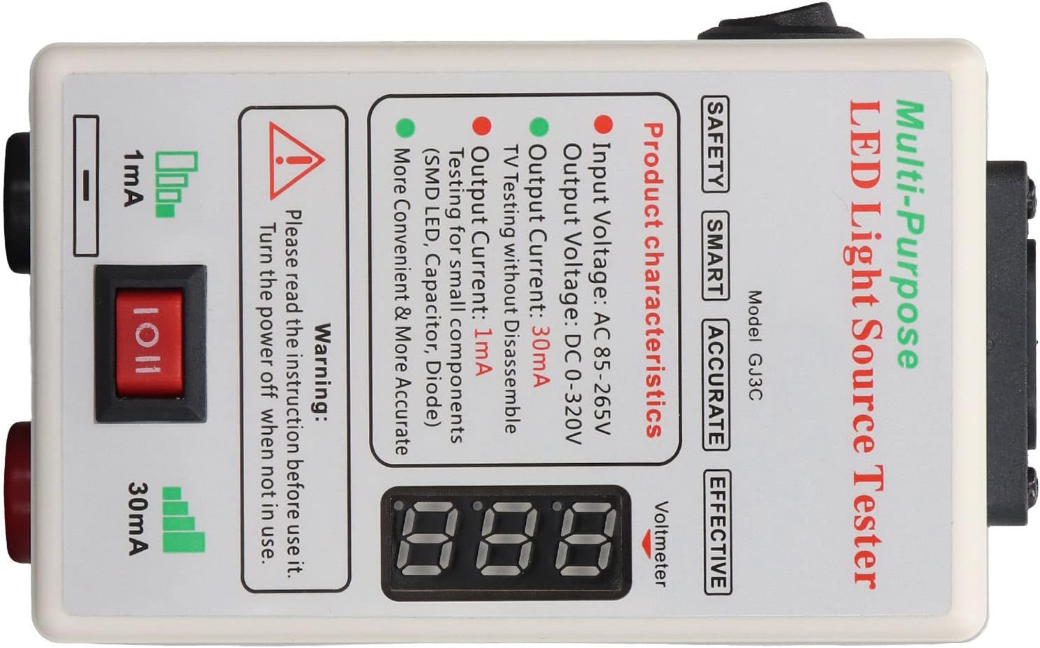 LED Backlight Tester, LED Lamp Bead Test Tool 85-265V Automatic Recognition Soft Start Clear Display with AC Switch for Maintenance (EU Plug)