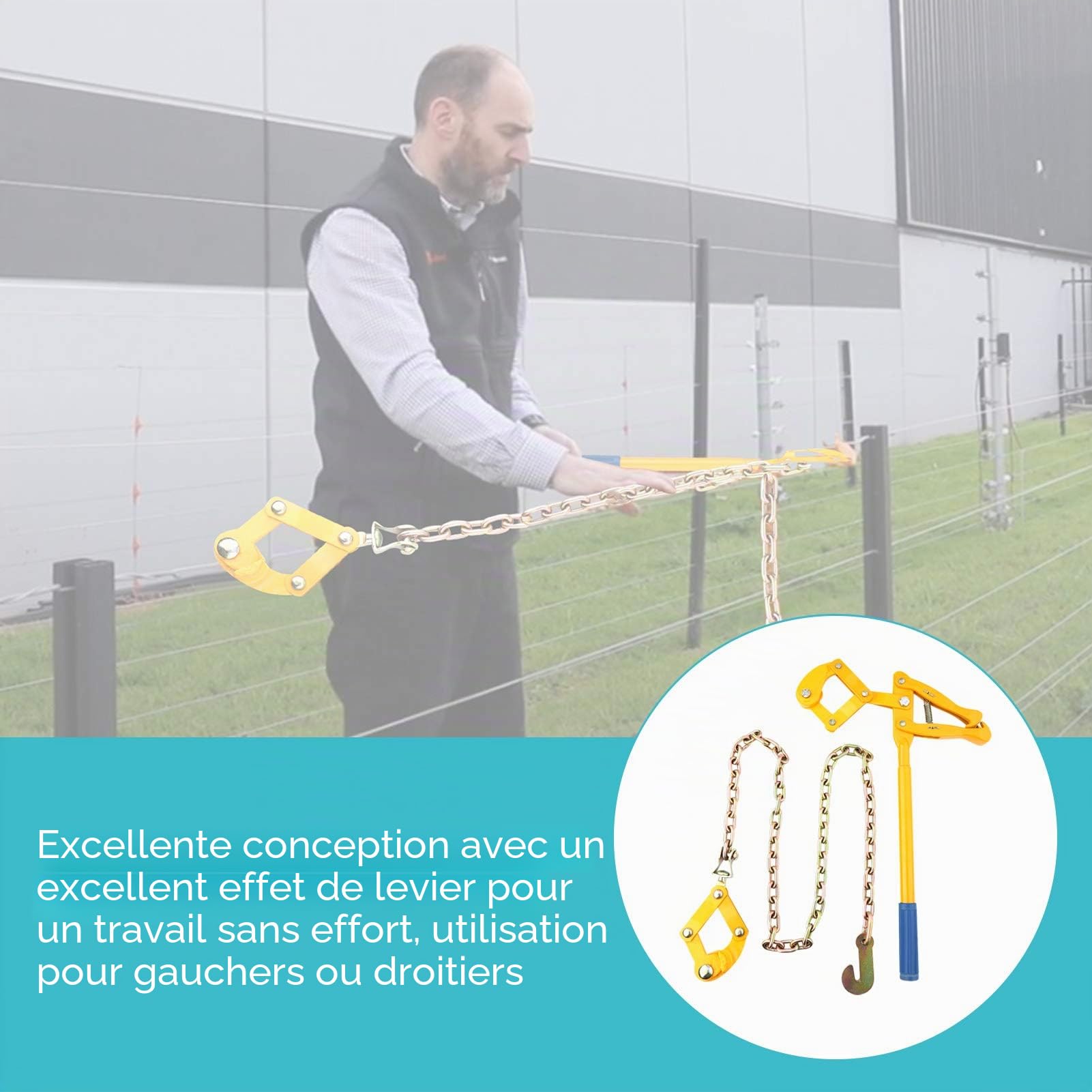 Cocoarm Crépine de clôture, wire Fence tensioner, crépine de clôture Tendeur de barbelé Fil de clôture de Ferme résistant pour tendeur de Traction de réparation de clôture avec la chaîne de 1.2m