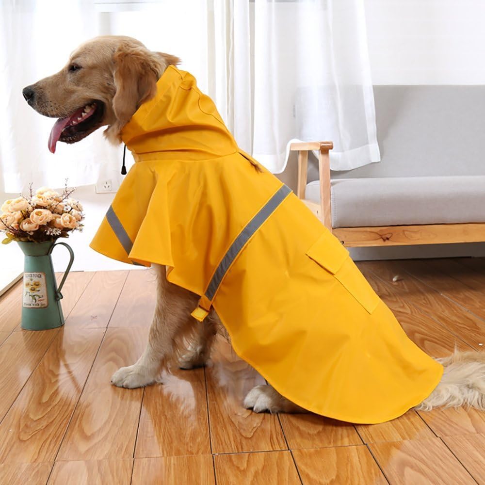 OCSOSO Pet Dog Slicker Raincoat Gear Brite Rain Jackets Dog Cat Hooded with Reflective Band