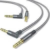 MCSPER 2 Pack 6.6ft 90 Degree Right Angle 3.5mm Aux Cable Nylon Braided AUX Cord for Car Stereo Headphones iPhone Android Echo Dot - Grey