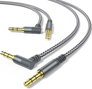 MCSPER 2 Pack 6.6ft 90 Degree Right Angle 3.5mm Aux Cable Nylon Braided AUX Cord for Car Stereo Headphones iPhone Android Echo Dot - Grey