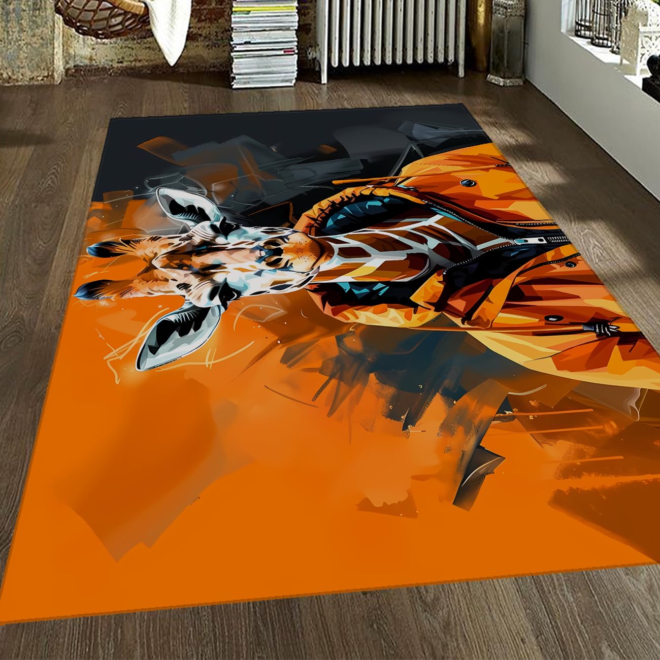 Estilo Abstracto Moderno 120x180cm Alfombra para salón Felpudo de Animales Hip-Hop Callejero Alfombra Negra Lavable de Pelo bajo para el Estudio