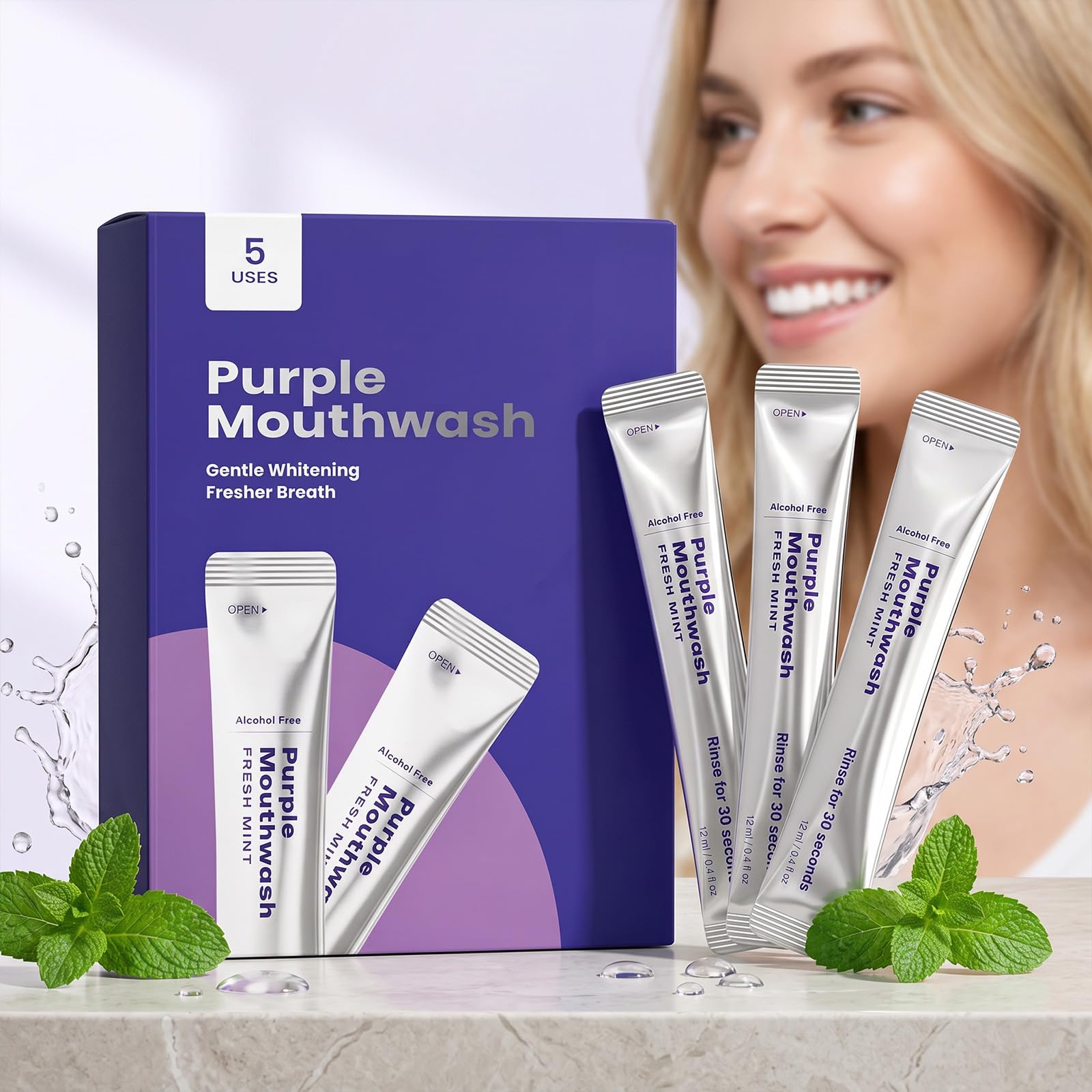 Purple Mouthwash Packets, Purple Teeth Whitening Mouthwash, | Stain Bagno Di Bocca Sbiancante,Bagno Di Bocca Sbiancante, Elimina Depositi & Rinfresca l'alito, Mouthwashes to