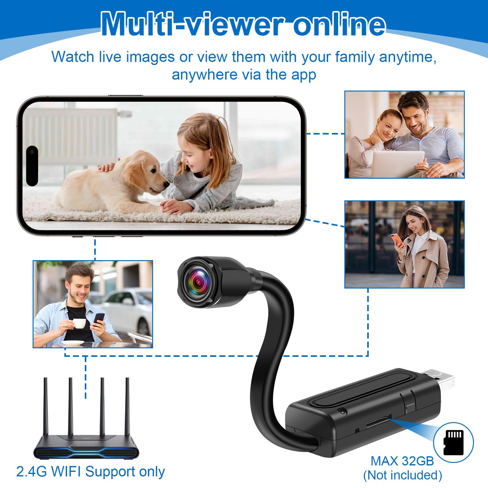 Mini Body Cam WiFi,Tragbare Mikro Kamera USB HD 1080P Kleine Kamera Innen mit Bewegungserkennung/Loop-Funktion, Videokamera für Meetings Reisen/Spaziergänge
