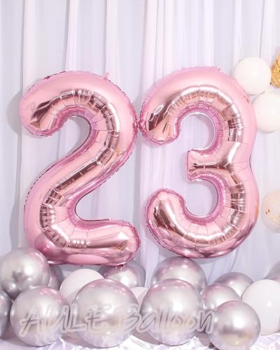 Miniatura 3 de AULE Globos grandes de 40 pulgadas con números de 23 números de aluminio color oro rosa, globos gigantes de helio para fiesta de cumpleaños 23 para