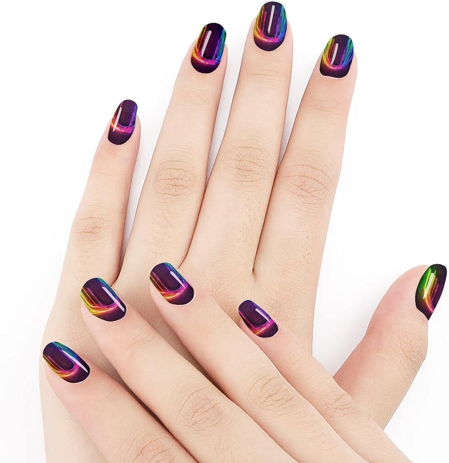 100 Pieces Full Nail Wraps Self-Adhesive Gel Nail Stickers for Women | Rainbow Neon Nail Strips, UV Free, Chip Resistant, Waterproof Full Cover, Long Lasting Nail Decals