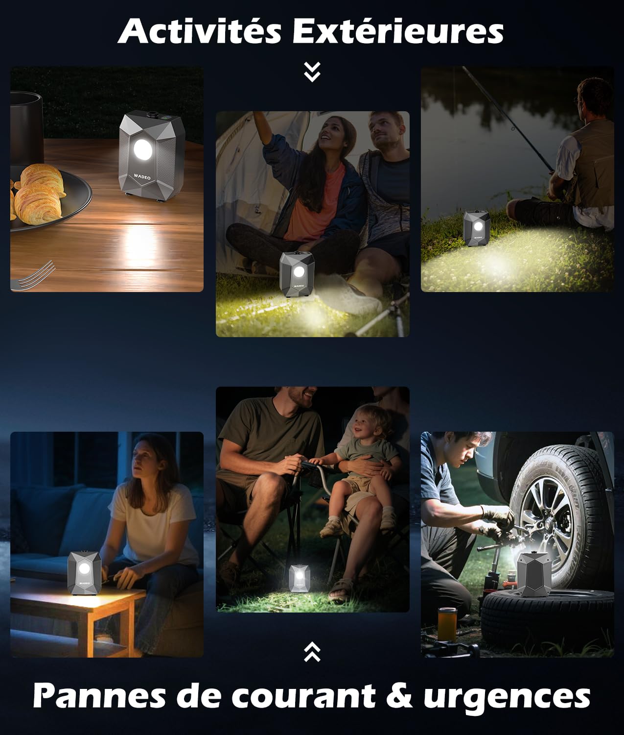 WADEO Kit Douche de Camping, Douche Portable - Pompe Rechargeable 6000mAh avec Lumière LED, 5 Modes de Jet, Affichage Fahrenheit/°C, IPX8 - pour Camping Expert, Voyage & Soins Animaux