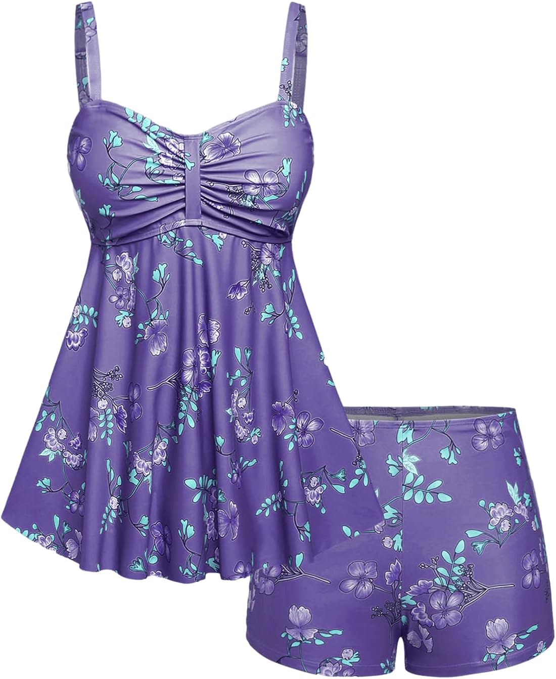 ROSE GAL Rosegal Women Plus Size Modest Tankini Swimsuit Two Piece Bathing Suits Floral Print Swim Tops with Boy Shorts