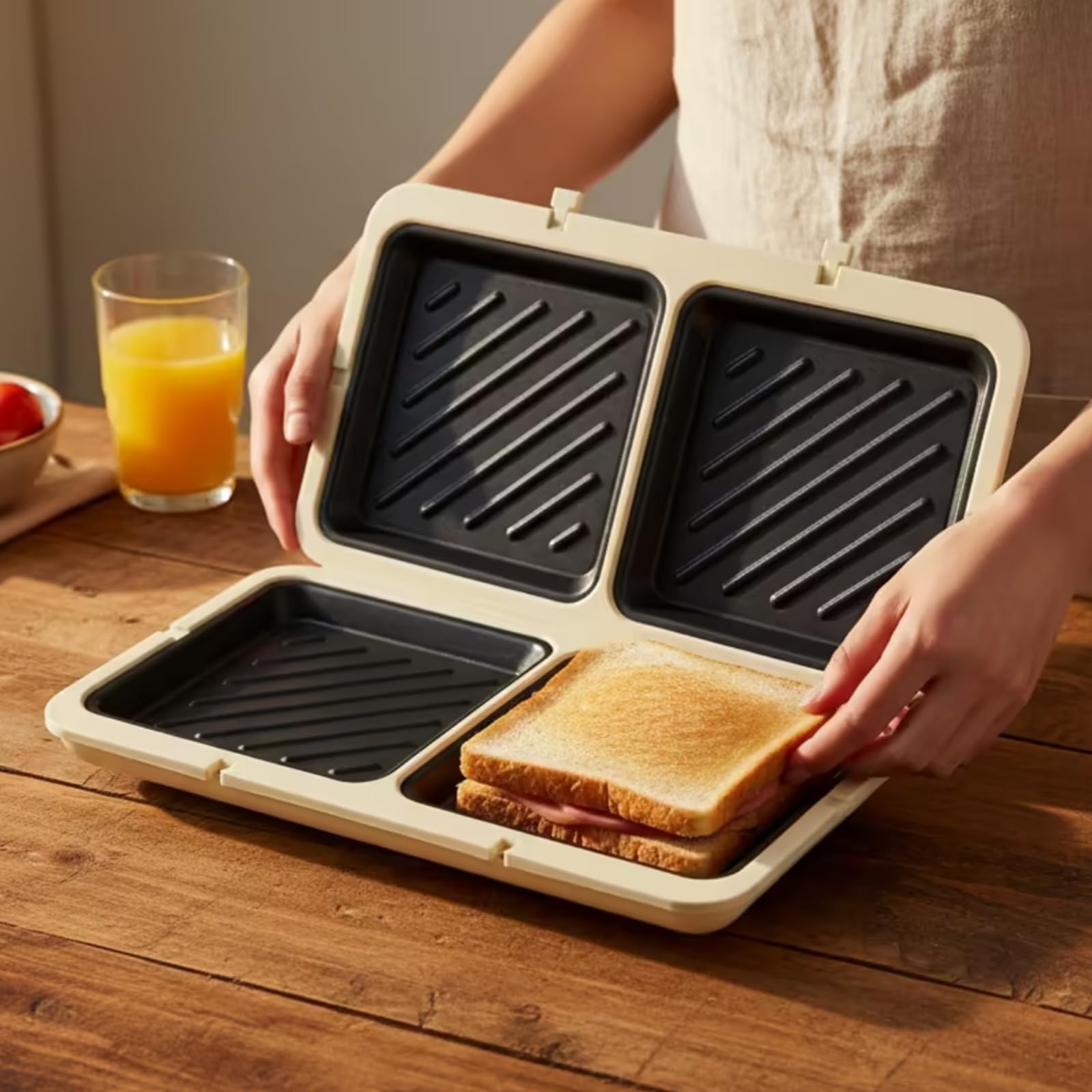 Tostiera a Libro Antiaderente Sandwich Maker Doppio Scomparto Tostapane per Famiglie, Studenti, Campeggio, Nero