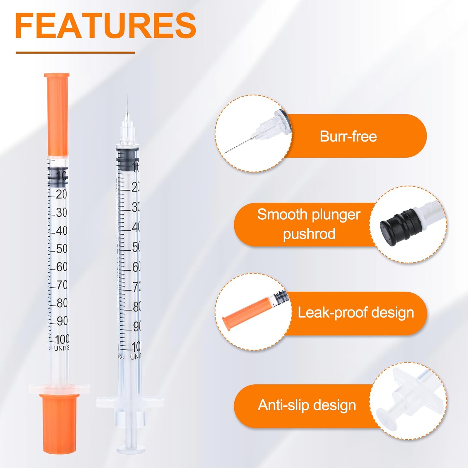 1ml/cc Syringe 29G 5/16 Inch (8mm) Disposable Syringes, Individually Wrapped, Pack of 100