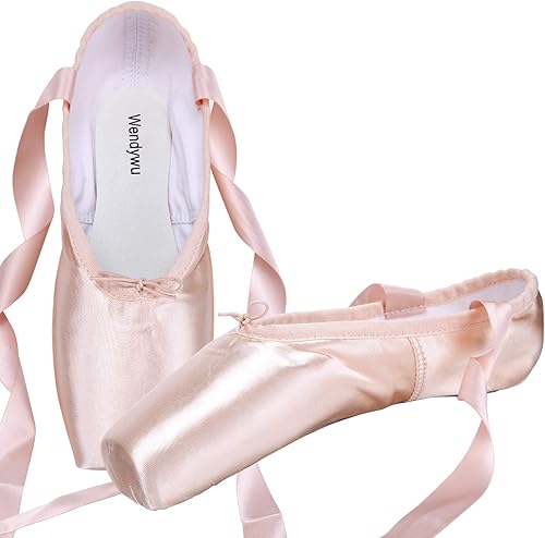 Miniatura 4 de WENDYWU Zapato de ballet profesional para niños niña y señoras rosa PU suela ballet Pointe zapatos de baile con almohadillas para los dedos
