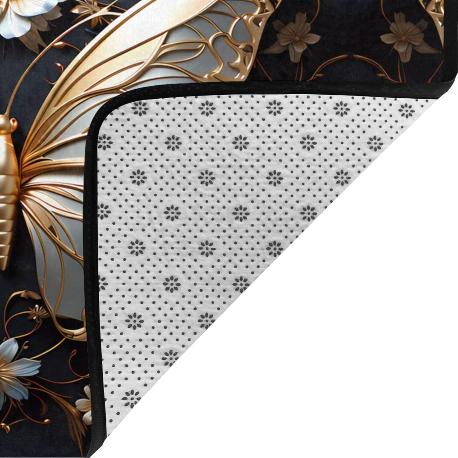 Gold White Butterflies Printed Flannel Floor mat 80x58 inches for Bedroom, Living Room, Study Room Decorative Carpet
