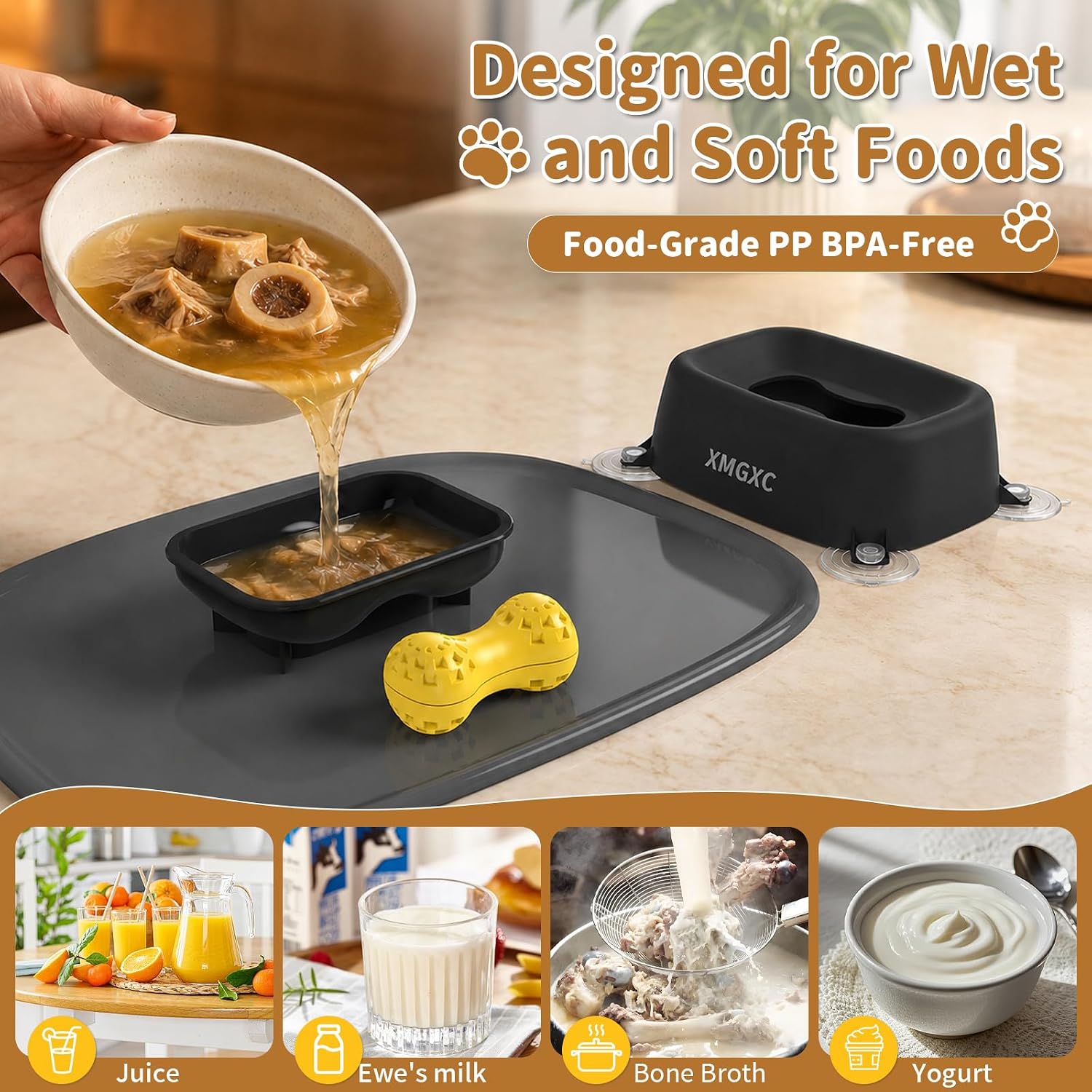 Slow Feeder Dog Bowl for Liquid Treats, Black, Pad | Anti-Slip Lick Bowl, Bone Broth and Yogurt Feeder, For Large Medium Small Dogs and Cats, Anxiety Relief