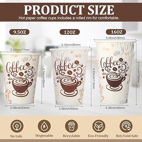 Miniatura 3 de Gerrii Paquete de 500 tazas de café desechables, tazas de café de papel para bebidas calientesfrías para uso diario, fiestas, picnic, cafetería,