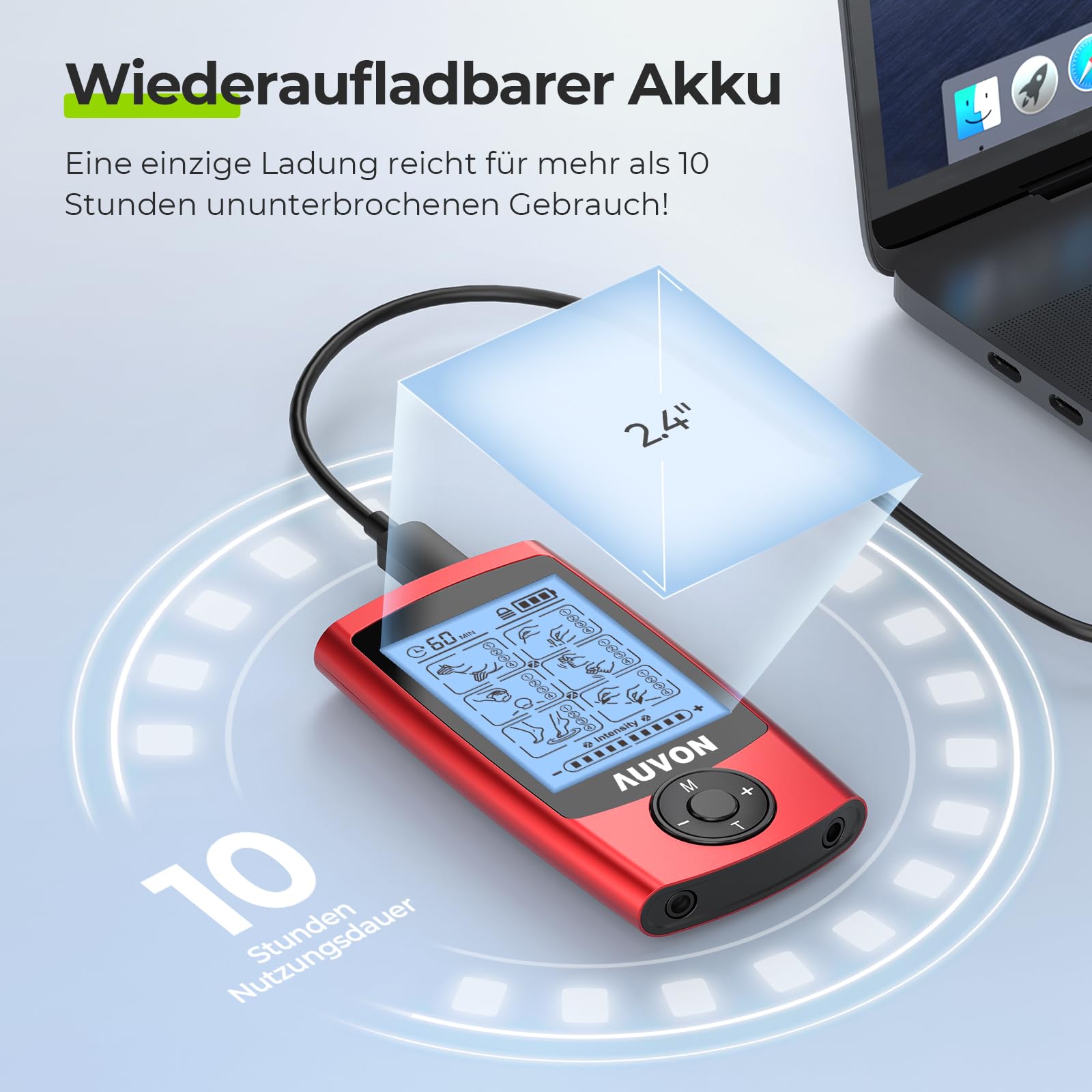 AUVON 24 Modi TENS Gerät gegen Schmerzen, 12 Stück Premium Elektroden Pads | Wiederaufladbares Reizstromgerät, medikamentenfrei Schmerzlinderung für Schulter, unteren Rücken und Muskel, EVA Tragetasche
