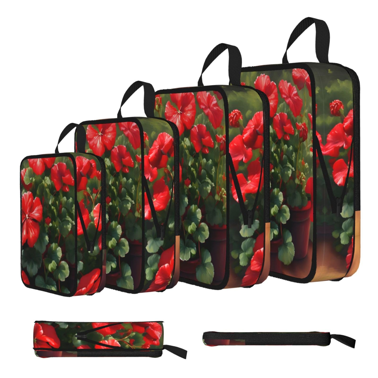 Red geraniums Compression Packing Cubes 4 Piece Set