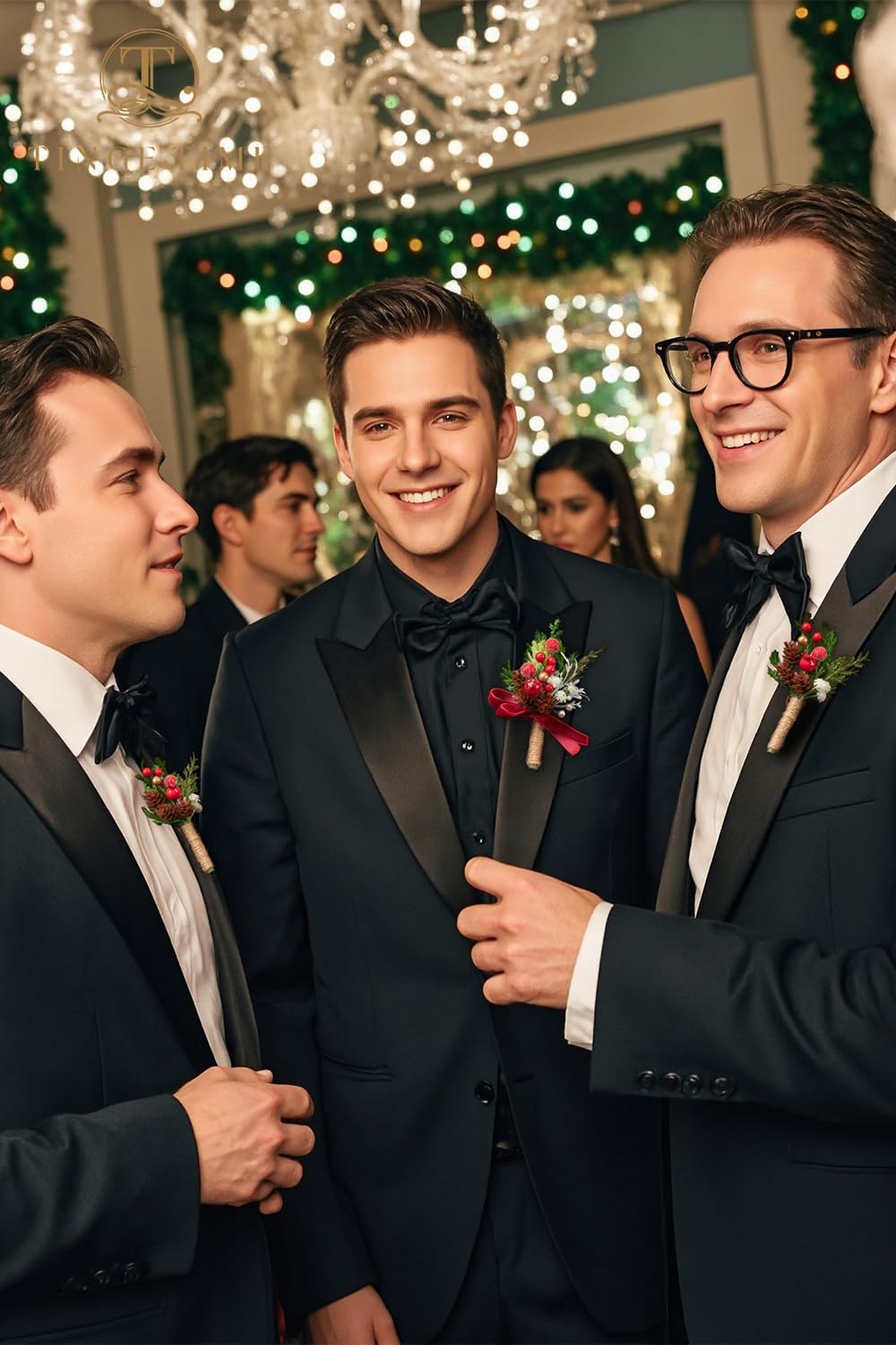 TINGE TIME Boutonniere for Men, Groom and Best Man Boutonniere for Wedding Ceremony Anniversary, Formal Dinner Party and Rustic Xmas Wedding Marriage (Christmas Red) - Image 7