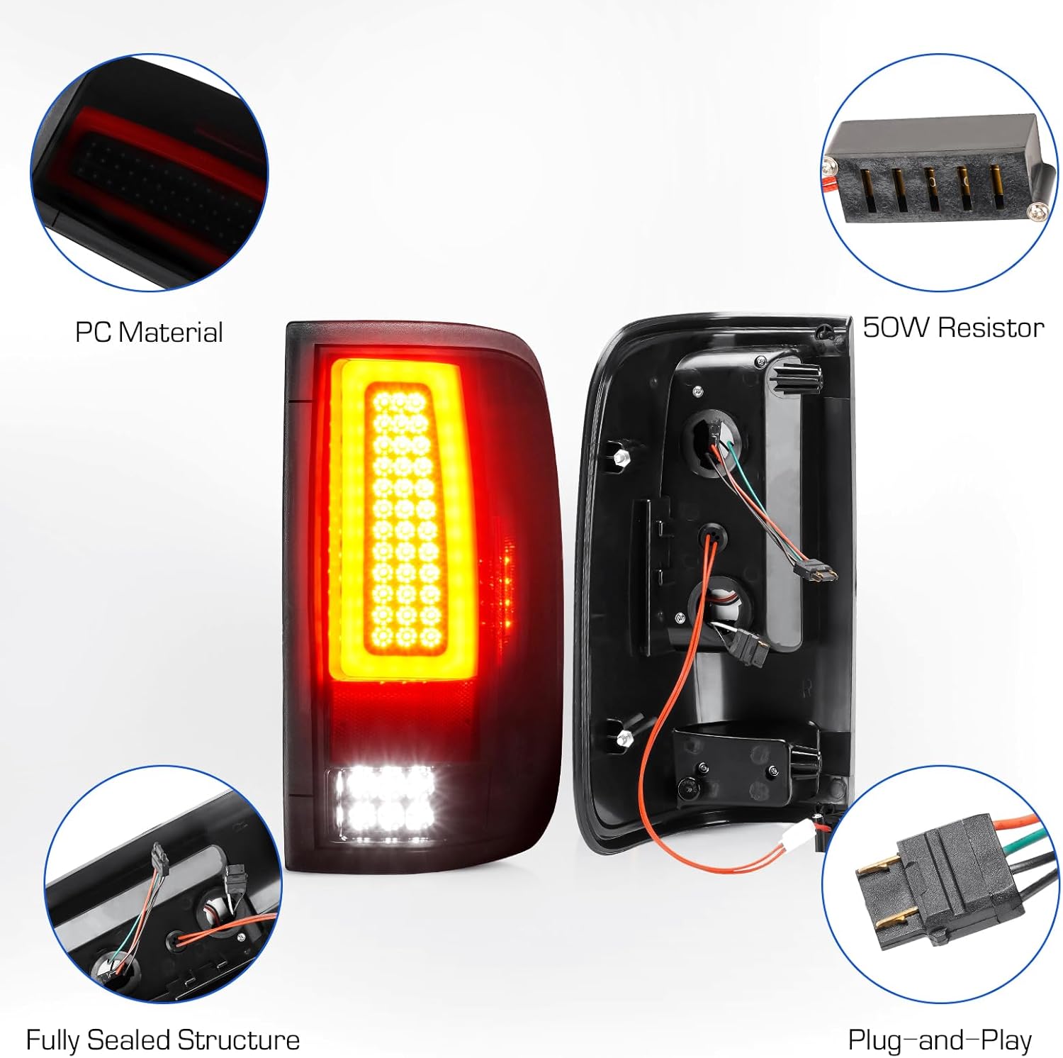 LED Tail Lights + 3rd Brake Light Compatible with Ford F150 2004-2008 Fleetside/Styleside Bed Model (Fit Factory Halogen Type) Rear Brake Lamp Taillights Assembly, Black Housing Smoke Lens