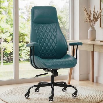 E-Motie Leather Office Chair, High Back Ergonomic Desk Chair, Green
