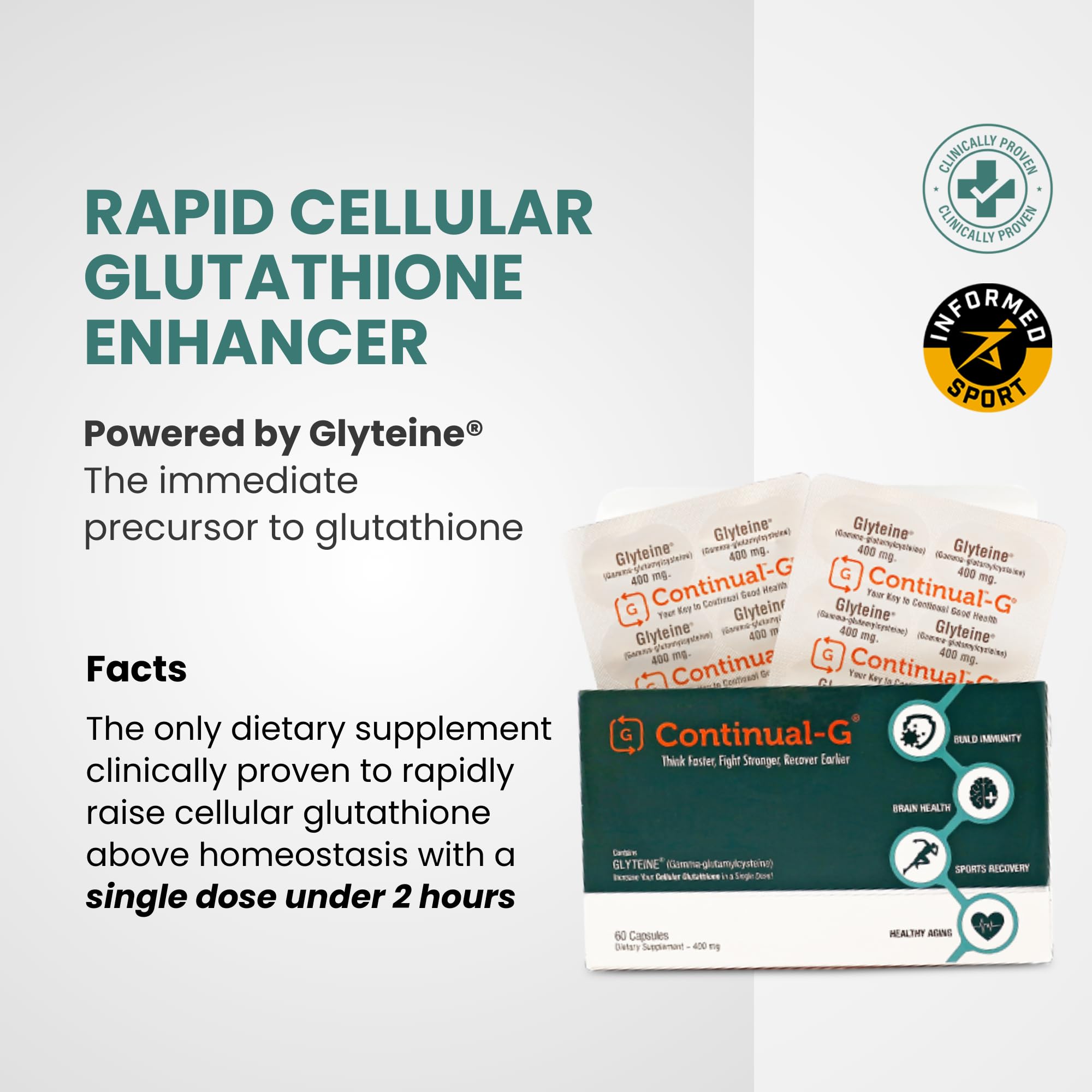 Amazon.com: CONTINUAL - G Glyteine 400 mg Capsules | Cellular‑Enhancing  Glutathione Supplement | Powerful Antioxidant Support