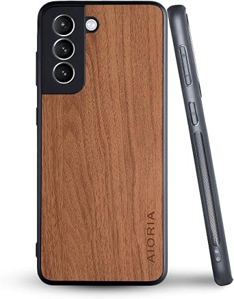 for Samsung Galaxy S21 Case, 5G 6.2 inch Wood Pattern Premium PU Leather Phone Cover Retro Design Full Protective case for Samsung s21 5g Yellow