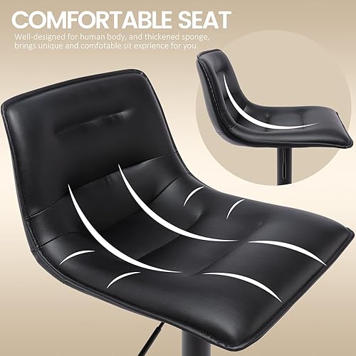 Miniatura 4 de Brage Living Taburete de bar ajustable, moderno taburete giratorio de piel sintética con respaldo, silla de bar curva sin brazos para cocina,