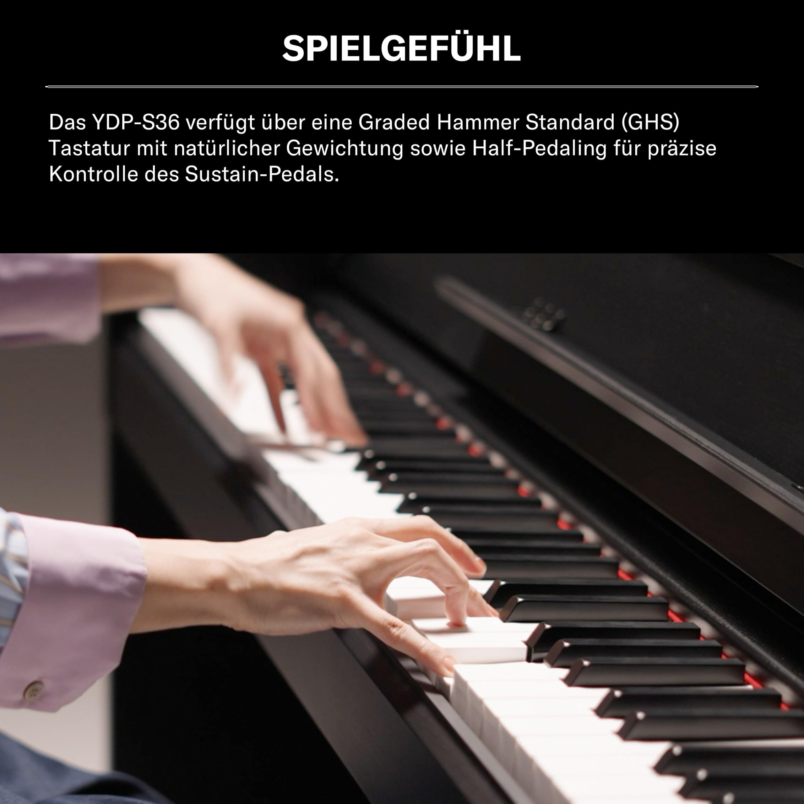 YAMAHA YDP-S36 Digitalpiano – 88 Gewichtete GHS-Tasten, CFX Concert Grand Sound, Schlankes Design, Bluetooth, 3 Pedale, Ideal für Zuhause & Anfänger – Schwarz