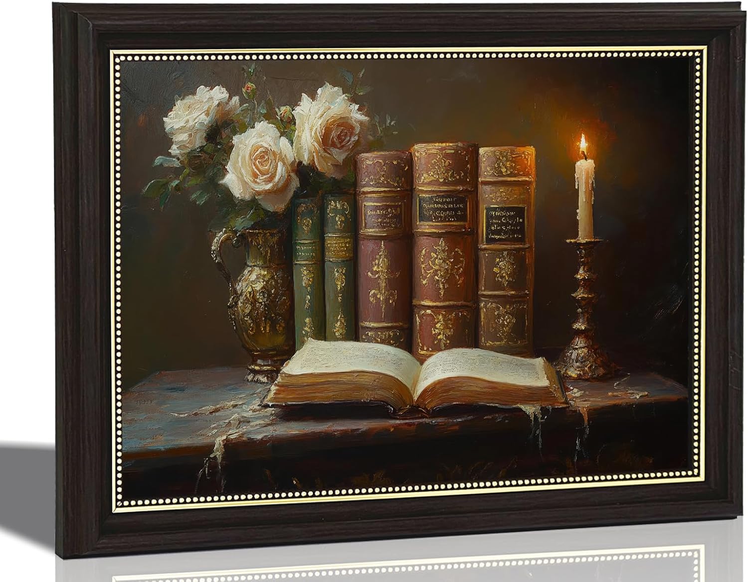 Dark Brown Framed Wall Art, Victorian Vintage Book Painting Picture Wall Decor, Moody Dark Academia Poster Print Artwork for Living Room, Library, Bookstore, Study, Home Decoration 12x16inch