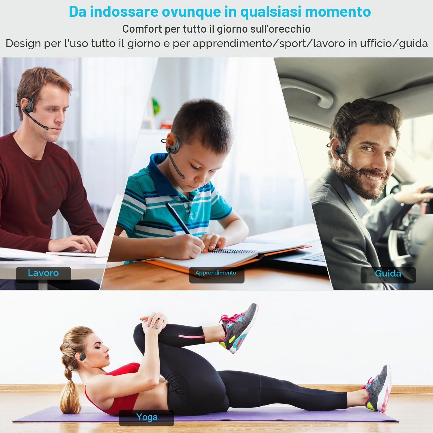 iDIGMALL Cuffie Bluetooth con microfono staccabile, cuffie wireless multi-punto, con microfono DSP a cancellazione del rumore, per telefono, PC, laptop, comode e leggere, cuffie aperte per ufficio,