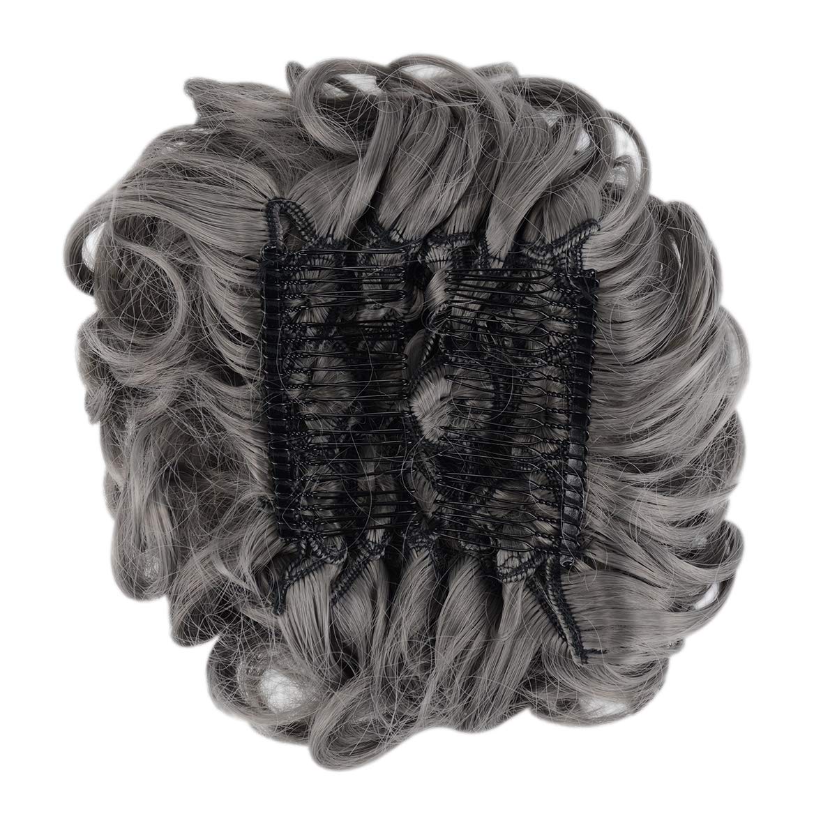 BARSDAR Messy Hair Bun Extension Combs in Easy Stretch Scrunchie Chignon Tray Ponytail Hairpieces for Women/Ladies/Girls (171# Gray)
