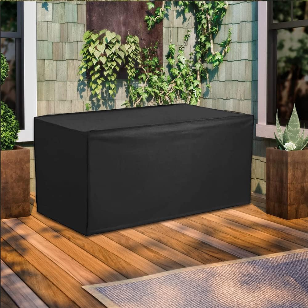 Deck Box Cover Heavy Duty Waterproof Outdoor Ottoman Bench Cover for Keter Large Deck Boxes Rectangular Storage Box Cover with Drawstring and Zipper (48x24x22in)