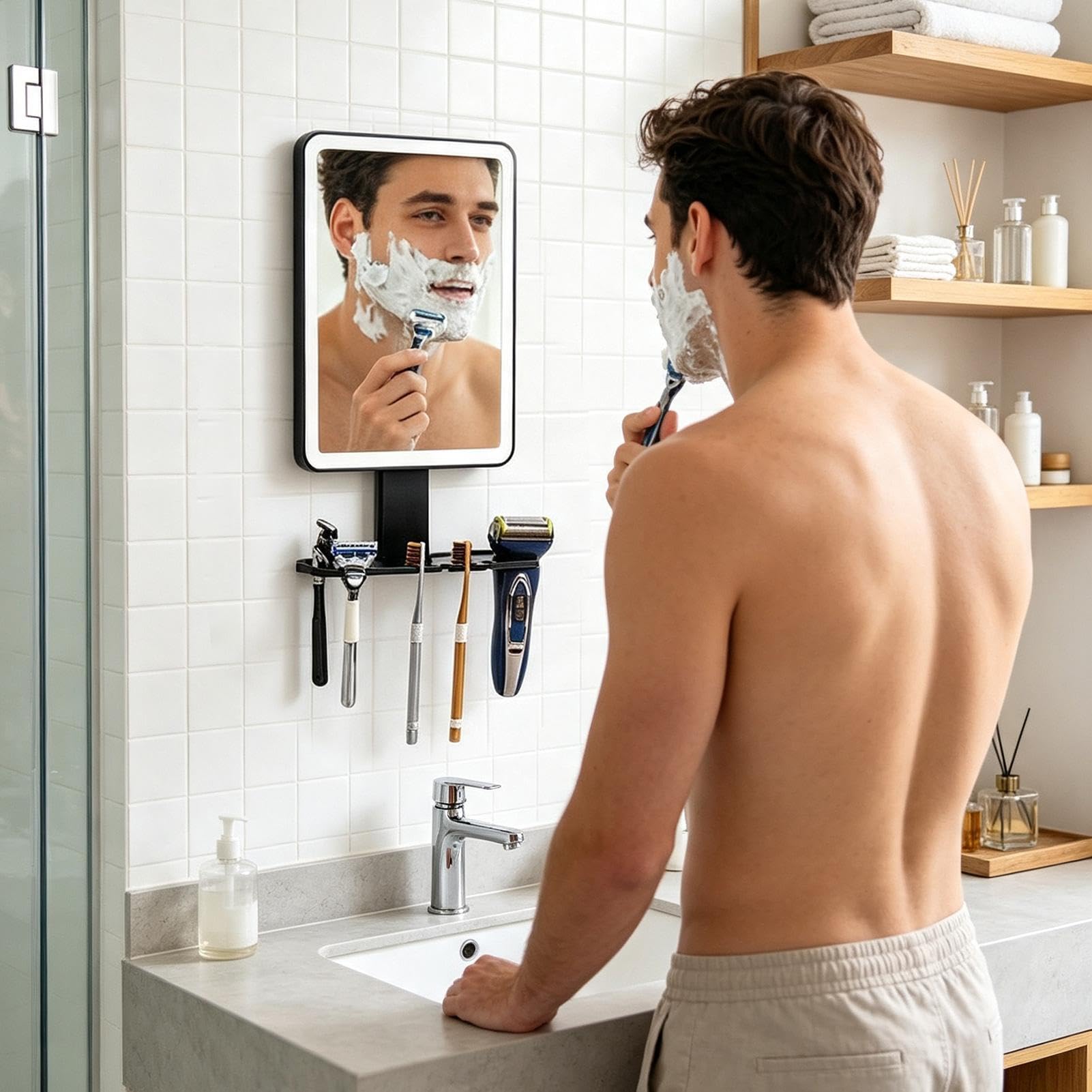 Miroir Rasage Pour Douche Anti-Buée Commande Tactile Rechargeable Salle De | Miroir Rasage Incassable Douche pour hommes femmes maison dortoir hôtel toilettes soins
