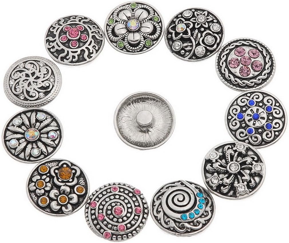 Souarts 20mm Pack of 6pcs Random Mixed Antique Silver Color Snap Button Jewelry Charms