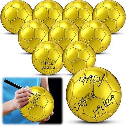 Balón de fútbol dorado con autógrafo, tamaño oficial, 2, mini trofeo, fútbol dorado personalizado con bomba de aire para trofeos, aniversario,