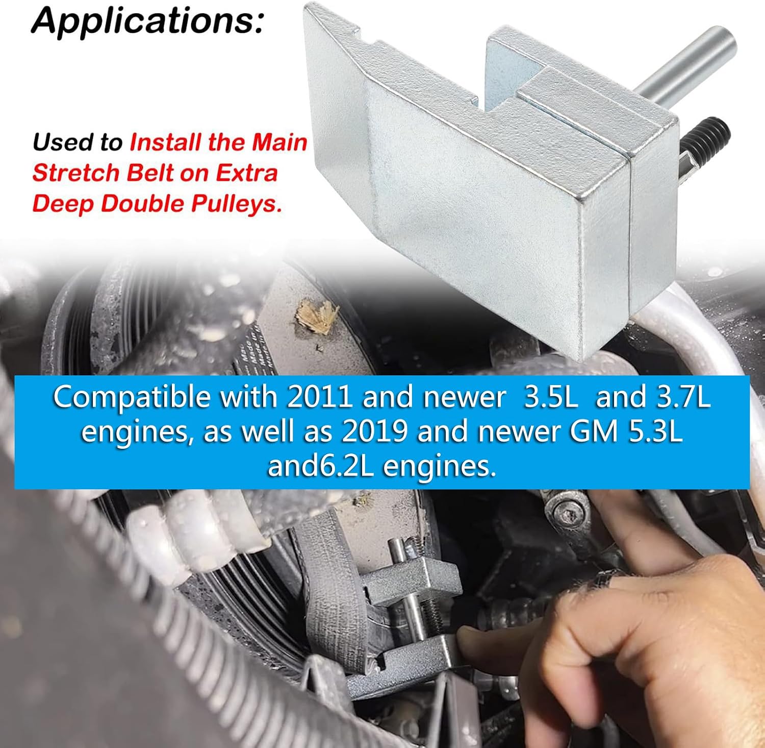 Engine Belt Installer Metal Stretch Belt Installer Pulley Installation Tool Easy to Use Repair for Double Pulleys Engine Repair