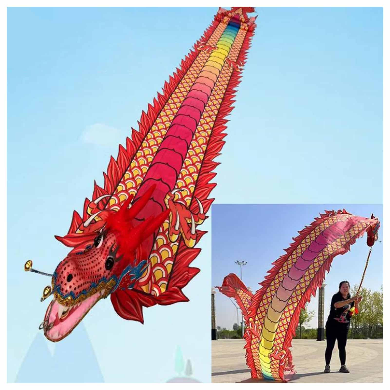 Dragon Ribbon with Head, Park Exercise Dance, Flinging Wu Long Streamer