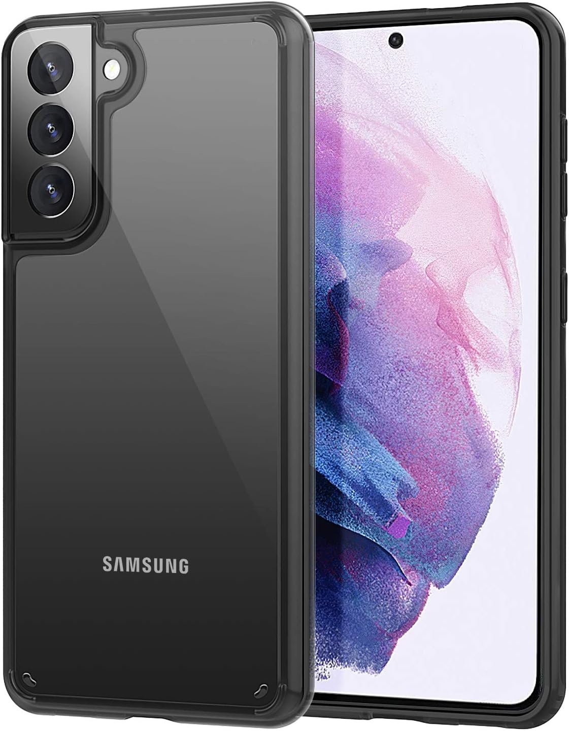 MoKo Compatible with Samsung Galaxy S21 6.2 Inch 2021 Case, Transparent Shell Sturdy Anti-Shock Flexible TPU Bumper + Hard PC Back Anti-Yellow Cover Fits Galaxy S21 6.2", Crystal Clear&Black