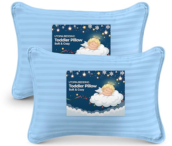 Utopia Bedding Toddler Pillow (Light Blue, 2 Pack) 13x18 Pillows for Sleeping, Soft and Breathable Cotton Blend Shell, Small Kids Pillow Perfect for Toddler Bed and Travel (Intended for Age 2 and up) - 13x18 Inch (Pack of 2) - Light Blue