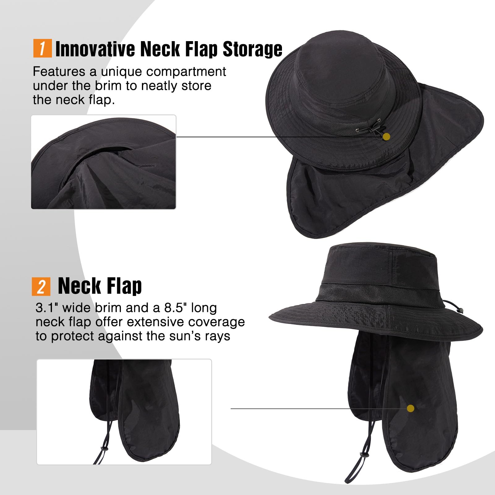 TOP-EX Sombrero de pesca extragrande XL XXL para hombre, con protección UV 50, impermeable, plegable, de malla, con solapa para el cuello, para pesca y senderismo