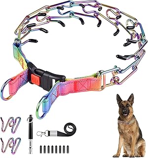 Dog Prong Traing Collar,Choke Pinch Collar for Dogs [2 Extra Links][Dog Whistle][Colorful] with Snap Buckle and Rubber Caps, No Pull Dog Collar for Medium Large Breed Dogs [X Large]