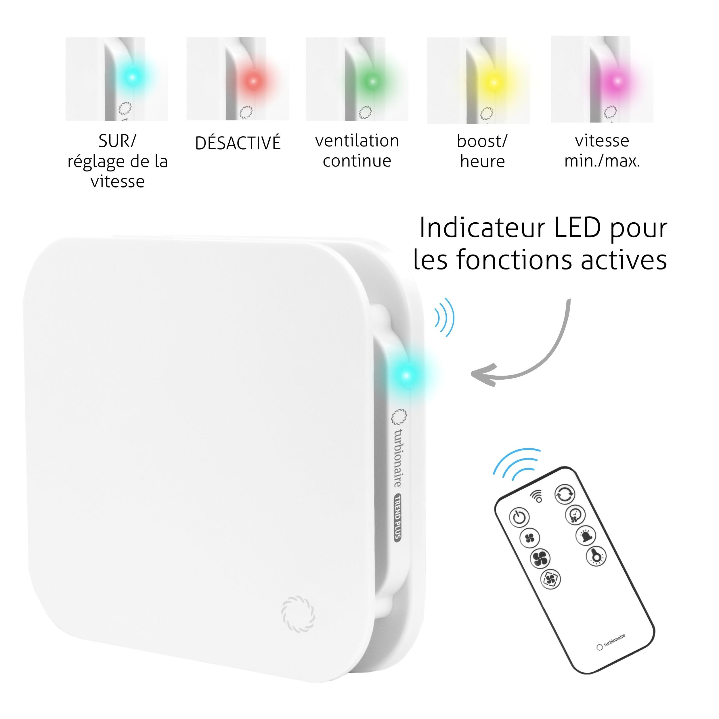 Turbionaire Trend Plus 100 mm Ventilateur, Extracteur de Salle de Bain, Télécommande, 7 Vitesses + Boost, Minuteur, 22dB, Max. 5.7 W, Multifonction, Garantie 3 Ans, Contre l'Humidité et la Moisissure