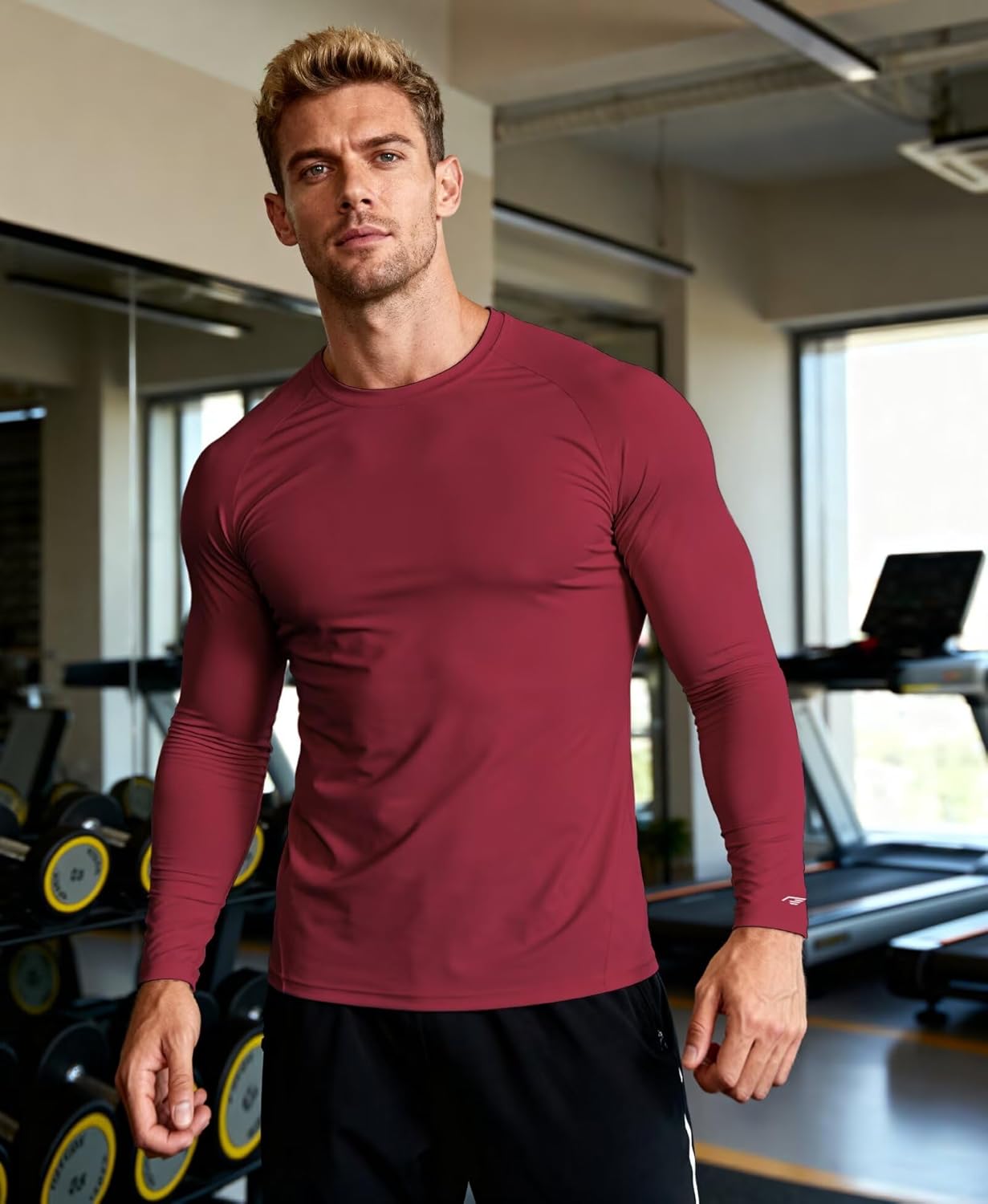 Long Sleeve Athletic Shirt Men Slim Fit Outdoor Running Thermal Crewneck Tops Base Layer T-Shirt Moisture Wicking - Image 4