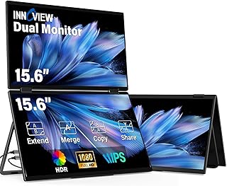 InnoView 15.6" Dual Portable Monitor 1920x1080P FHD 315°Adjustable Dual Stacked Foldable Monitor Built-in Speakers Screen Extender with HDMI/USB-C for Laptop Windows Mac