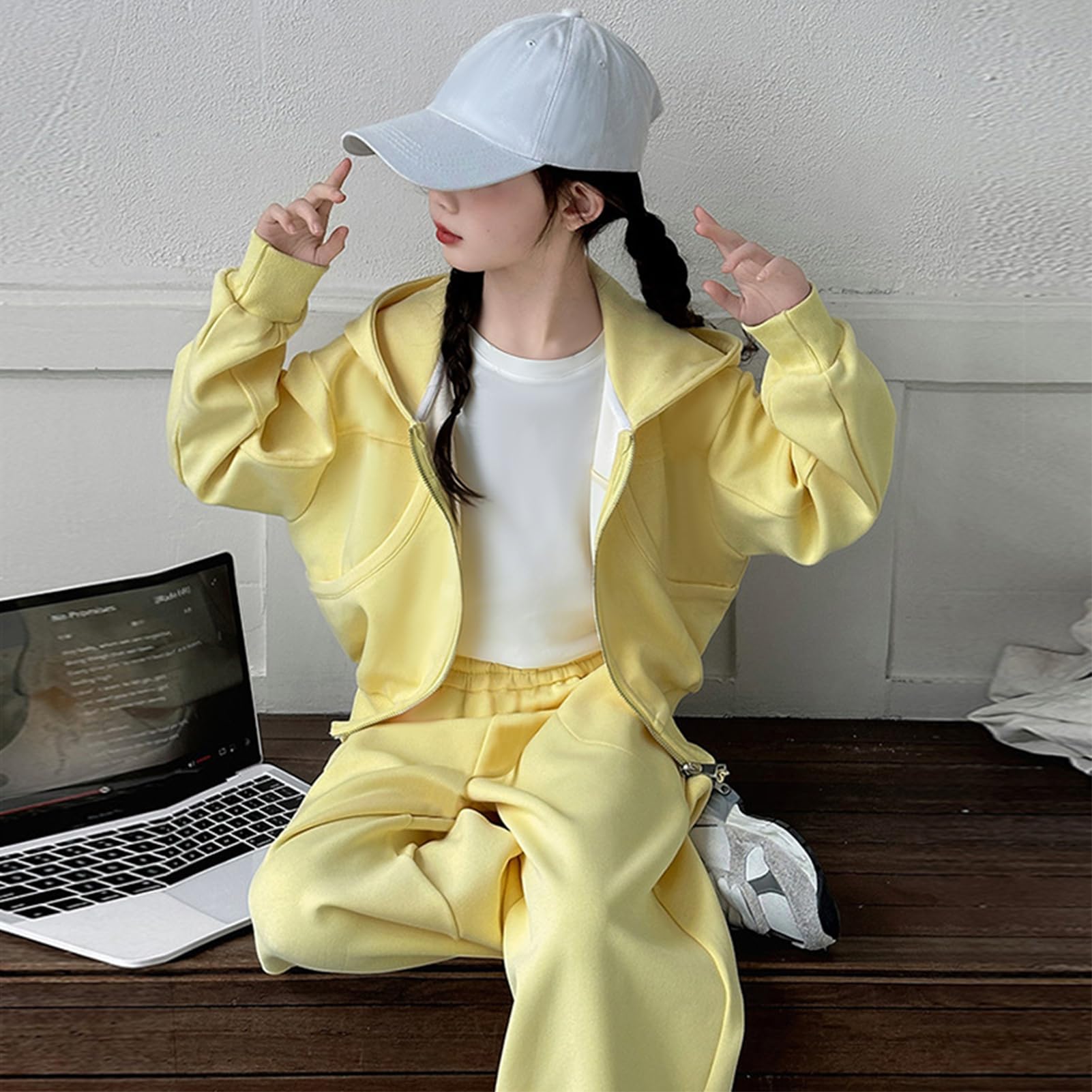Survêtement Enfant Fille Ensemble de Sport 2pcs Veste Zippée à Capuche + Pantalons Jogging pour Printemps Automne