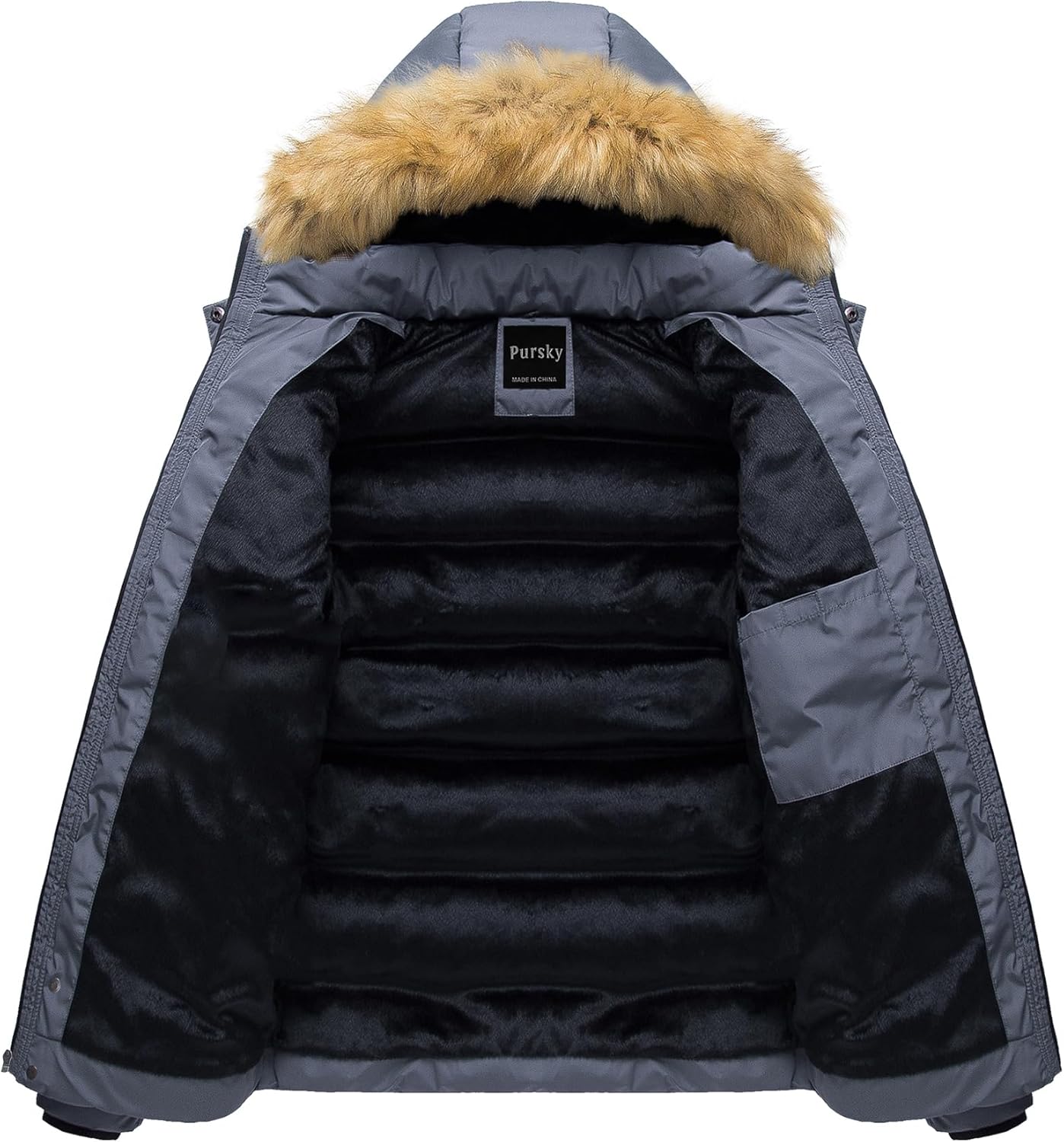 Pursky Men's Puffer Jacket Waterproof Winter Bubble Coats Ski Parka Fur Hooded - Image 3