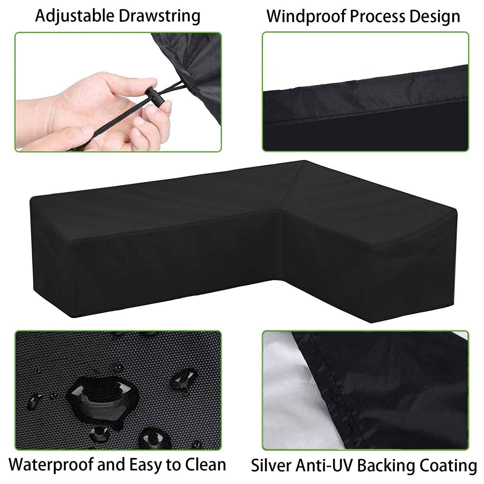 Copertura Divano Da Giardino Angolare SanGlory - Impermeabile, UV, Antivento, 210x270cm - Foto 5